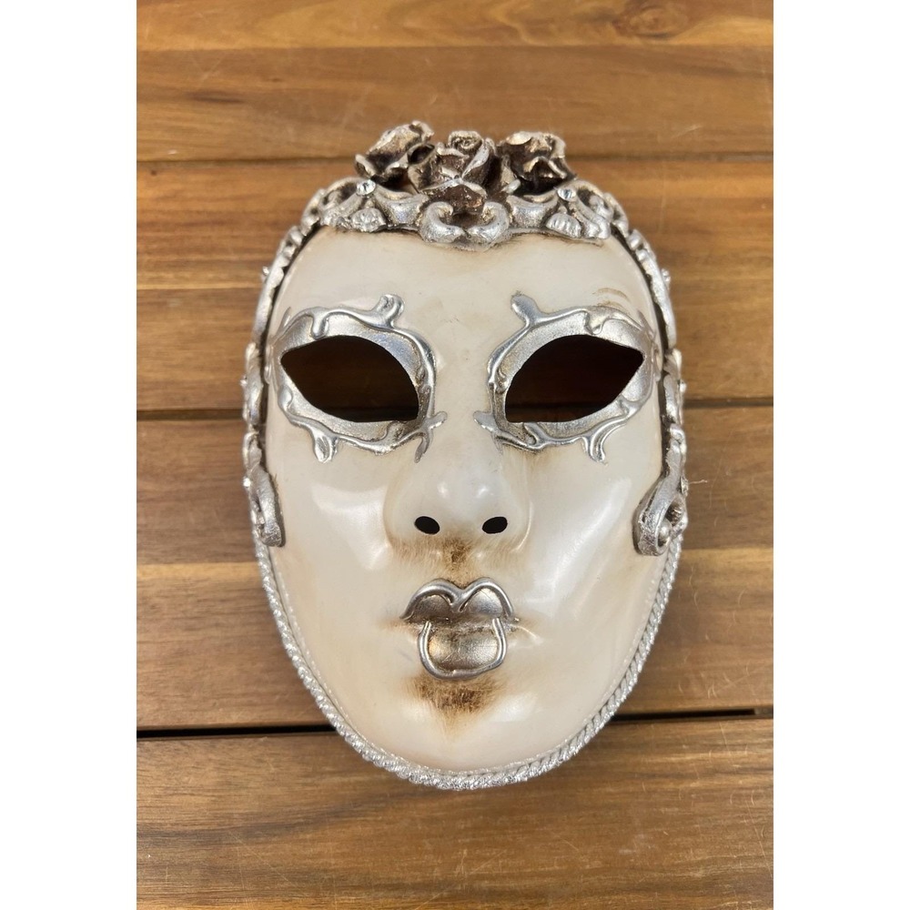 Ornate Cream and Silver Decorative Face Mask